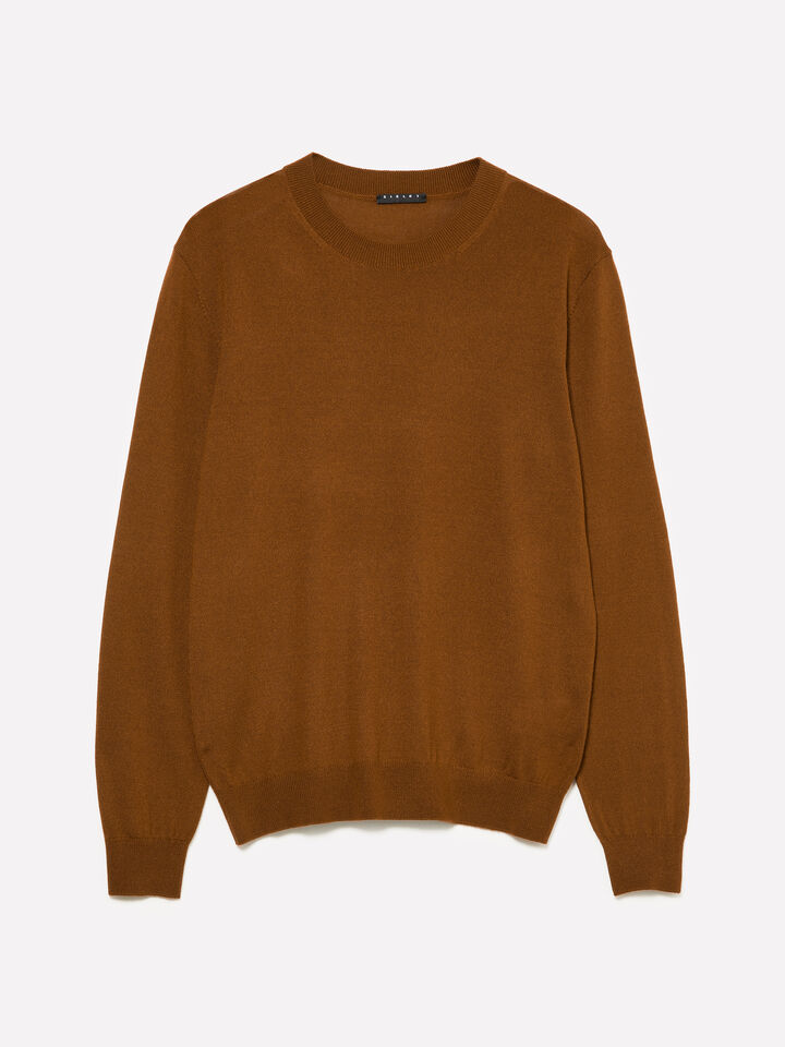 Dark brown sweater in wool blend - men's crew neck sweaters - Brown | Sisley image number 1